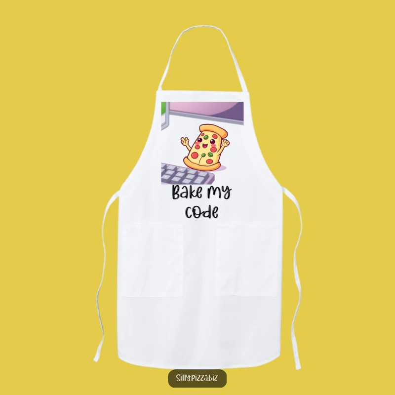 Funny Tech Pizza Apron: Playful Waving Slice Enthusiastic Keyboard Chef