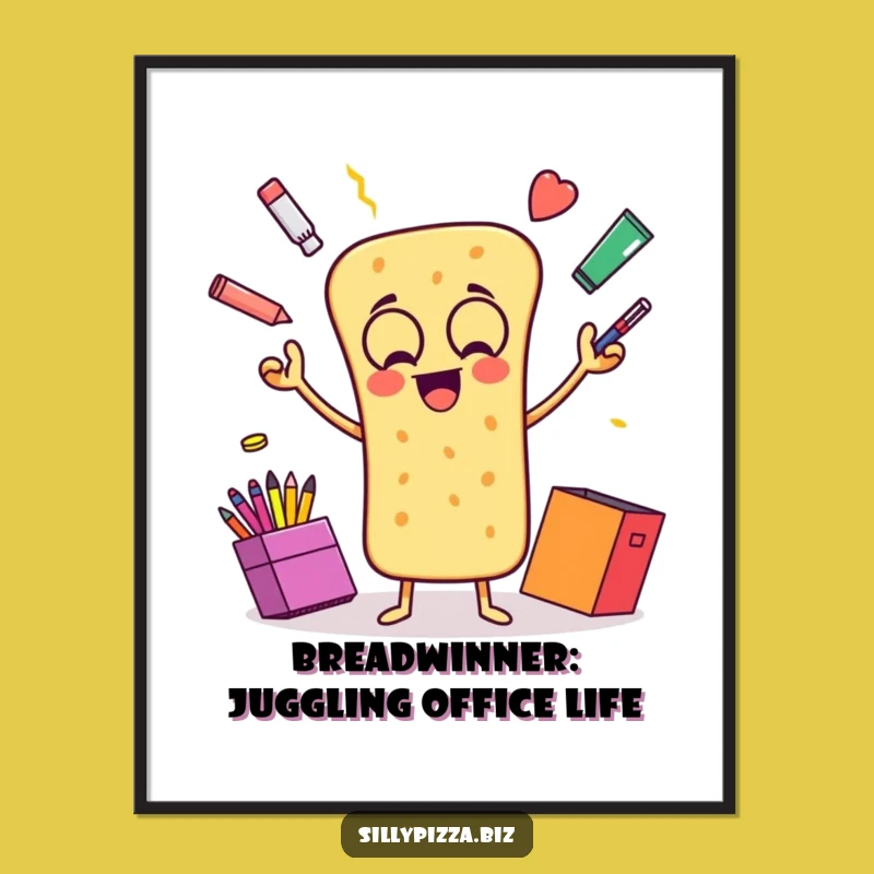 Funny Printable Wall Art: Juggling Breadstick Office Supplies, Quirky Downloadable Decor